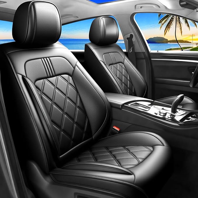 Escape Car Seat Covers Custom Fit for Ford Escape 2001-2026, Premium Full Coverage Leather Automotive Seat Protectors, All Seasons Waterproof Breathable, Airbag Compatible (Full Set, Black)