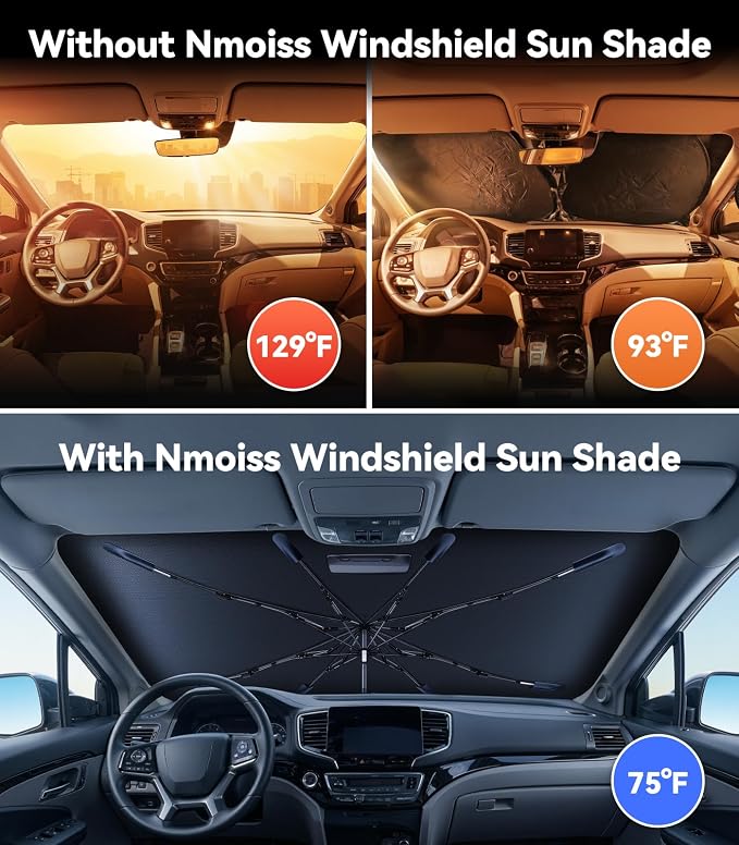 Nmoiss Windshield Sun Shade Umbrella for Honda Pilot 2009-2026 Accessories, [Vinyl Coating Heat Shield] Protect Car from Sun Rays & Heat Damage Keep Cool and Protect Interior