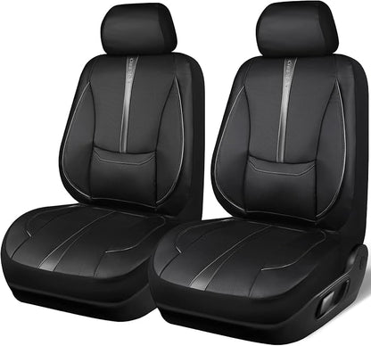 CAR PASS Nappa Leather Seat Covers Front, 3D Foam Support Water Resistant Faux PU Gray Leather Car Seat Covers 2 Pcs, Comfort & Universal Fit for Cars SUV Truck Most Vehicles (Black and Gray)