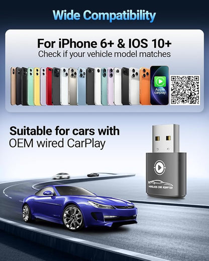vnilrgle Wireless CarPlay Adapter for Apple iPhone（2026 Upgraded） Mini Design, Converts Factory Wired to Wireless Adapter for CarPlay, Plug and Play, Auto Connect Fast and Stable(Dark Gray)