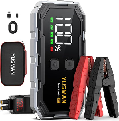 YUSMAN Car Jump Starter, 8000A 12V Jump Battery Pack (All Gas/10.0L Diesel), Portable Jump Starter with Display, Car Jump Starter with Extended Smart Cables, Quick Charge 3.0, LED Light