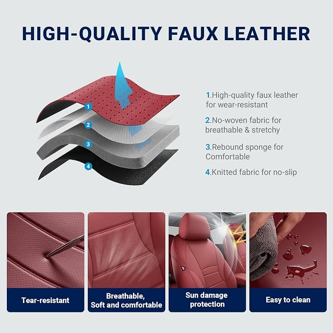 Custom for Honda Accord Seat Covers 2023 2024 2025 2026 EX,SE,EX-L,Sport-L,Touring & 2023-2026 (Hybrid) Sport,Touring,EXL,Sport-L, (Rear Row W/40/60 Split Backrest) - Burgundy