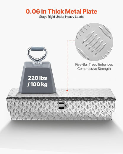 VEVOR Truck Bed Tool Box, Heavy Duty Aluminum Tool Box with Tread Patterns, Storage Toolbox Chest Organizer with Lock and Key, Ideal for Pickup, Truck Bed, RV, Trailer, 48 x 13.4 x 13 in, Silver