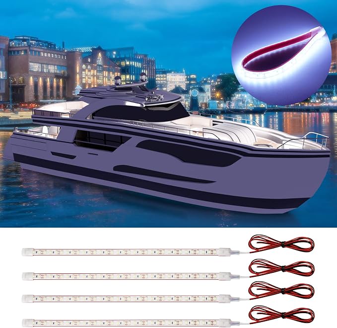 DUOFU365 12V Led Strip Light,Car Interior Light Strip IP68 Waterproof Cuttable for Automotive Motorcycle Marine Boat Golf Cart Cargo Home Decoration Led Strip White,12inch (Pack of 4)