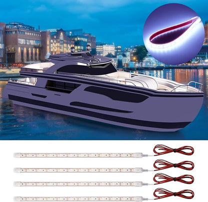 DUOFU365 12V Led Strip Light,Car Interior Light Strip IP68 Waterproof Cuttable for Automotive Motorcycle Marine Boat Golf Cart Cargo Home Decoration Led Strip White,12inch (Pack of 4)