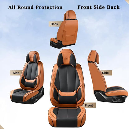 Coverado Universal Seat Covers Front, 2-Pack Universal Seat Covers for Cars, Waterproof Nappa Leather Car Seat Covers with Head Pillow, Auto Protectors Fit for Most SUV Pick-up Truck-Black&Brown