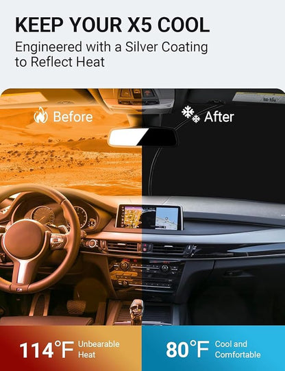 Proadsy Windshield Sun Shade for BMW X5 2014-2018 Accessories Custom Fit M Sport xLine SUV 4-Layer Foldable Front Sunshade Protector Sun Visor Blocks UV Rays Keep Car Cooler