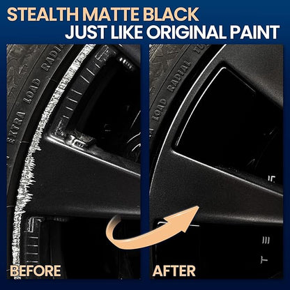 Matte Black Rim Touch Up Paint, 2-in-1 Matte Black Paint Pen for Metal, Enamel, Wheel Scratch Repair Kit for Curb Rash, Flat/Satin Black Automotive Paint for Car Alloy Wheels & Metal (1 fl oz)