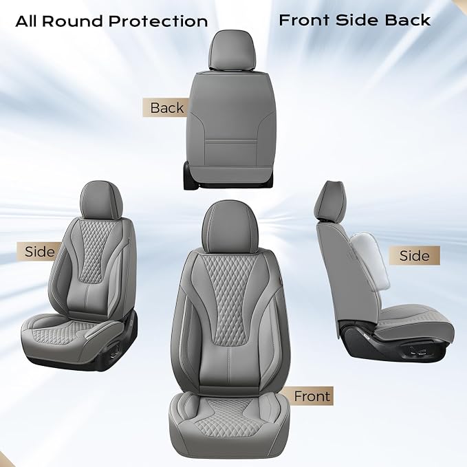 Coverado Gray Nappa Leather Car Seat Covers Front Seats ，Waterproof Car Seat Protector & Cushion, Universal Fit for Most Cars
