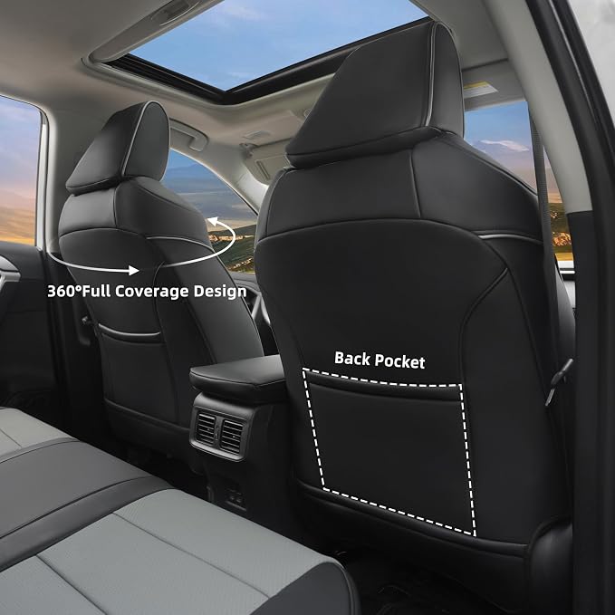 Lolcar Rav4 Seat Covers Custom Fit for Toyota Rav4 2021-2024 Prime SE,XSE & 2019-2025 Hybrid/PHEV SE,XSE, Leather Truck Seat Cover Full Set for SUV,Faux Leather(Black/Gray)