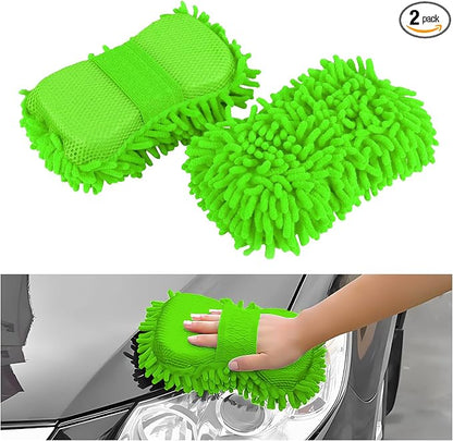 2PCS Microfiber Car Wash Sponge, Double Sided Chenille Microfiber Car Wash Mitt, Scratch Free & Lint Free, Absorbent Automotive Washing Sponges, Auto Cleaning Supplies (Green)