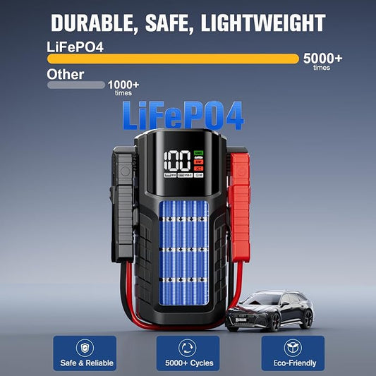 VTOMAN VL7 6000A Jump Starter Upgraded with LiFePO4 Battery,24000mAh Portable Car Battery Booster (All Gas/10L Diesel),12V Jump Box Power Pack with USB-A,Type-C & DC Output,LED Light,EVA Bag
