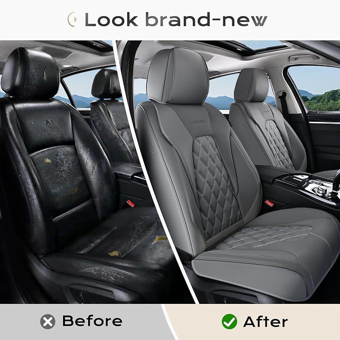 Coverado Car Seat Covers, Front Seat Cover, 2 Pack Luxury Faux Leather Seat Covers for Cars, Waterproof Car Seat Protector Car Seat Cushion, Universal Automotive Seat Covers Fit for Most Cars - Gray