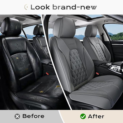 Coverado Car Seat Covers, Front Seat Cover, 2 Pack Luxury Faux Leather Seat Covers for Cars, Waterproof Car Seat Protector Car Seat Cushion, Universal Automotive Seat Covers Fit for Most Cars - Gray