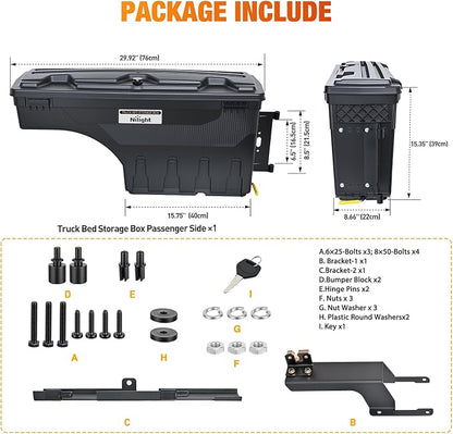 Nilight Truck Bed Tool Box Right Passenger Side Truck Tool Box Fit for Ford F-150 2015-2021 ABS Swing Case Truck Bed Storage Box with Lockable Lid Waterproof Wheel Well Toolbox Black
