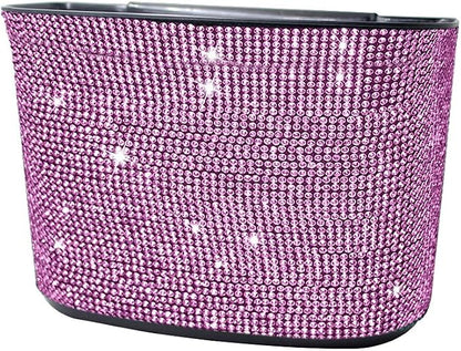 Bling Crystal Car Trash Can Auto Hanging Car Trash Can Sparkling Storage Holder Litter Container for Vehicle Office Home (Pink)
