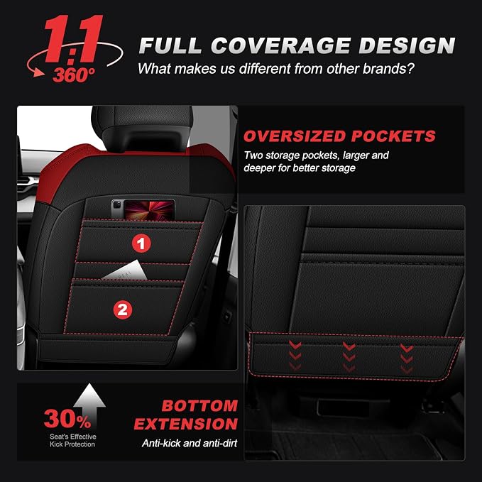 Custom Fit Seat Covers for Toyota Sienna 2021 2022 2023 2024 2025 LE, XLE,8 Seats,2nd Row 40/20/40 Bench, Full Set Sienna Seat Covers,Durable and Breathable Faux Leather,Airbag compatible(Black/Red)