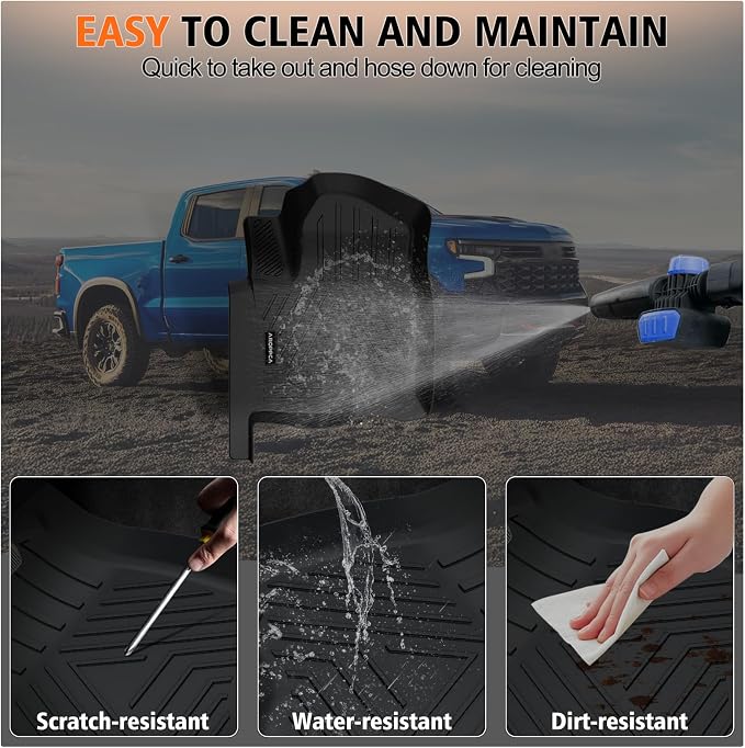 Floor Mats for 2019-2025 Chevy Silverado/GMC Sierra 1500 Crew Cab, 2020-2025 Chevrolet Silverado/GMC Sierra 2500HD/3500HD Crew Cab with Rear Under-Seat Storage, Floor Liners for Silverado Accessories