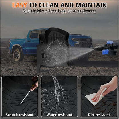 Floor Mats for 2019-2025 Chevy Silverado/GMC Sierra 1500 Crew Cab, 2020-2025 Chevrolet Silverado/GMC Sierra 2500HD/3500HD Crew Cab with Rear Under-Seat Storage, Floor Liners for Silverado Accessories