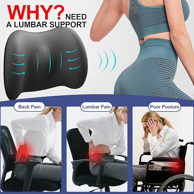 Cooling Lumbar Support Pillow for Car,Memory Foam Car Seat Back Support Pillow for Summer Driving,Cool-Touch Back Cushion with Strap for Pain Relief,Ergonomic Back Cushion for Chair(Gray Cooling)