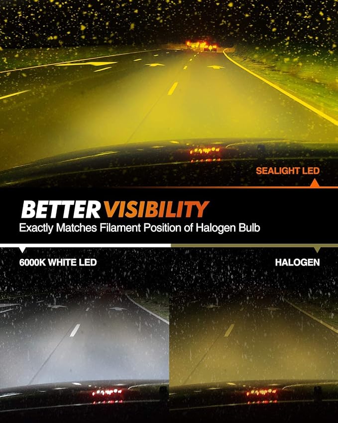 SEALIGHT 9006 LED Fog Light Bulbs Yellow, 600% Brightness 9006 HB4 LED Fog Light, 3000K Amber Strong Penetration 9006 Fog Light Led Bulb Yellow Replacement for Cars,Trucks(Pack of 2)