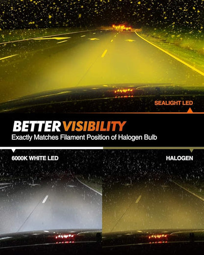 SEALIGHT 9006 LED Fog Light Bulbs Yellow, 600% Brightness 9006 HB4 LED Fog Light, 3000K Amber Strong Penetration 9006 Fog Light Led Bulb Yellow Replacement for Cars,Trucks(Pack of 2)