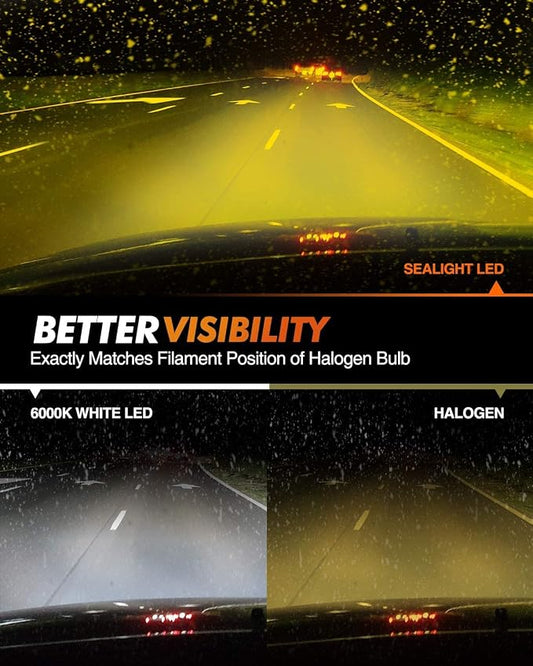 SEALIGHT 9006 LED Fog Light Bulbs Yellow, 600% Brightness 9006 HB4 LED Fog Light, 3000K Amber Strong Penetration 9006 Fog Light Led Bulb Yellow Replacement for Cars,Trucks(Pack of 2)