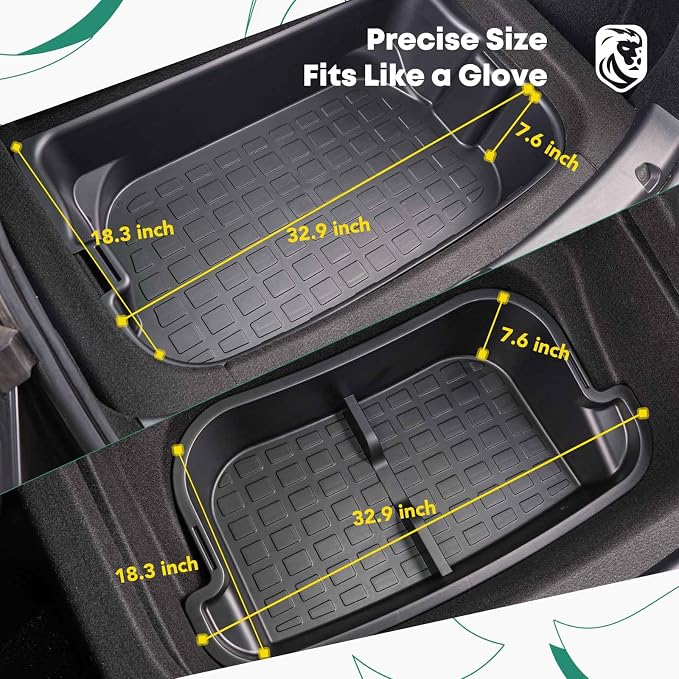 YHTAUTO Rear Trunk Organizer Compatible with Tesla Model Y 2020-2024 (For 5-Seater Only) Accessories, Waterproof Trunk Storage Bins Organizer Upper & Lower Dual Layer Rear Trunk Storage Box - Black