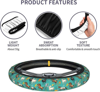 Horse Steering Wheel Covers Non Slip Neoprene Universal 15 Inch Steering Wheel Protector Car Cover for Men Women