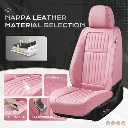 Coverado Car Seat Covers Full Set, Seat Covers for Cars, Car Seat Cover, Car Seat Protector, Leather Car Seat Cushion, Waterproof Car Seat Covers Front Seats and Back Fit for Most Cars(Pink)