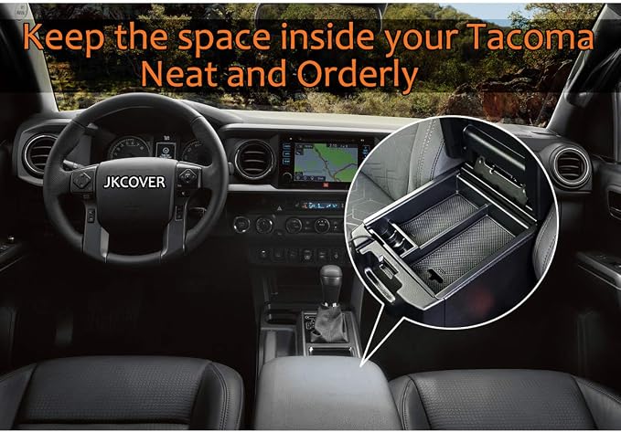 JKCOVER Center Console Accessory Organizer Compatible with Toyota Tacoma 2016 2017 2018 2019 2020 2021 2022 2023, ABS Material Box Insert Tray (Black trim)