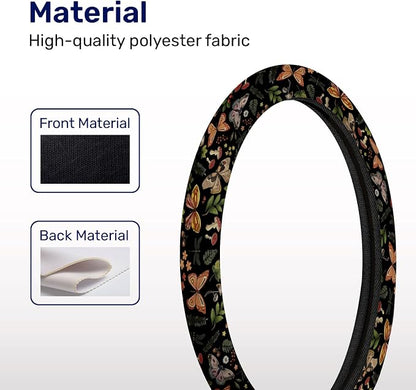 GENANY Green Moth Steering Wheel Cover, Non Slip Polyester Car Wheel Protector for Car SUV Truck, Universal 15 Inch