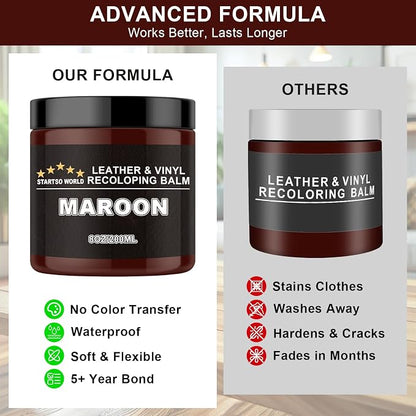 STARTSO WORLD 200Ml Leather Recoloring Balm with 100ML Leather Conditioner, Maroon Leather Repair Kit for Furniture, Leather Dye, Leather Scratch Repair, Leather Couch Paint