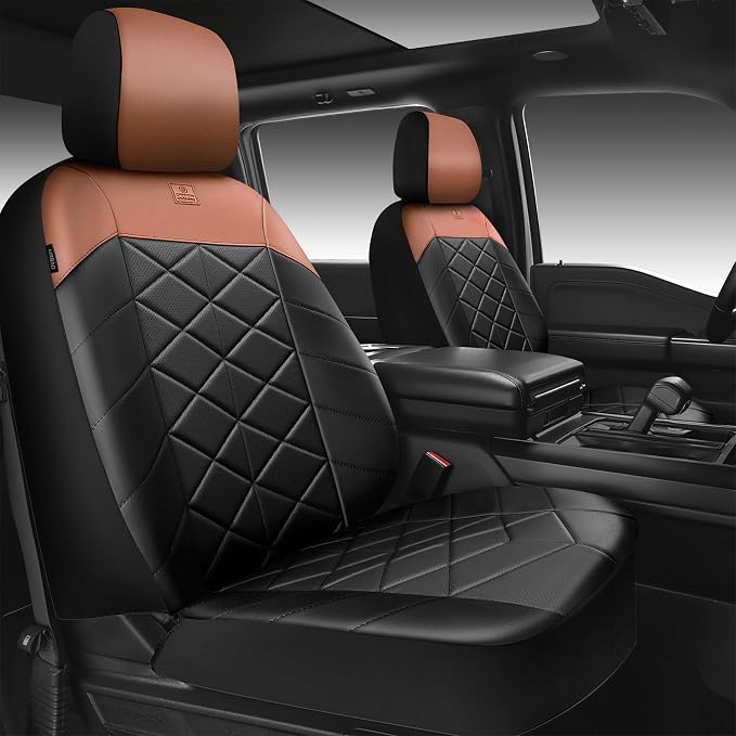 CAR PASS Memory Foam Leather Seat Covers Full Set, Breathable Perforated Nappa Leather Seat Covers Universal Fit for Cars,SUV,Truck Seat Covers Thick 3D Foam Comfortable, Airbag Compatible Black Brown