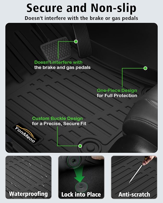 Floor Mats for Chevy Traverse 2024-2026 & GMC Acadia 2024-2026 & Buick Enclave 2025-2026 (Only 7 Seats) All Weather TPE Set Cargo Liner Door Sill Protectors Accessories, Black