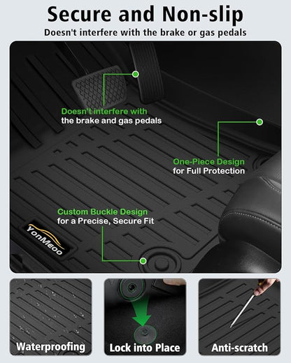 Floor Mats Custom for GMC Acadia 6 Seats 2017-2023 TPE All Weather Cargo Liner with Backrest Mat, 2nd Row Seat Back Protector & Door Sill Guards for Acadia Accessories, Black