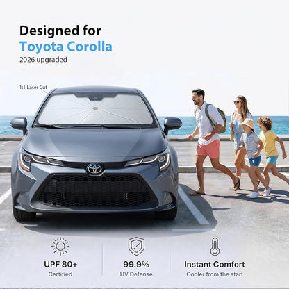 2026 Upgraded Windshield Sun Shade Umbrella for Toyota Corolla [Precision Custom Fit, Superior UV & Heat Block] Cooling Tech Fabric, Durable Foldable with Storage Bag, Fits 2000-2026