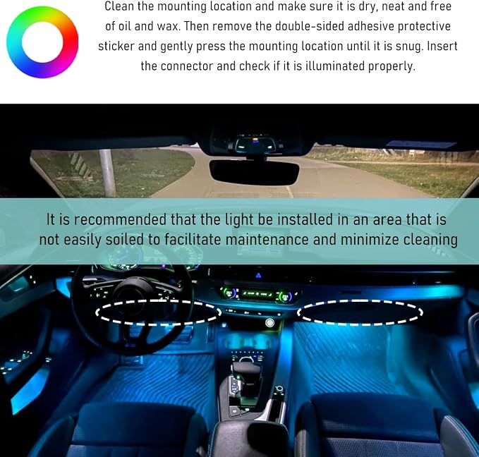Yourkar Car LED Strip Light, 24 LED Auto Interior Under Dash Atmosphere Lights with USB Port, Vehicle Decor Lamp Ambient Night Light Strip Lighting Kit, Universal Car Accessories (Ice Blue)
