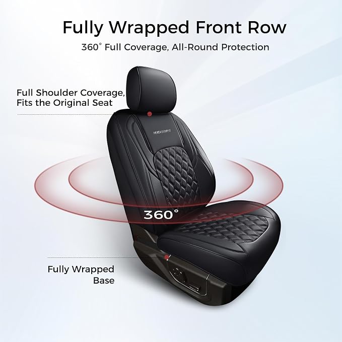 Huidasource Dodge Ram Front Seat Covers, Waterproof Leather Pickup Truck Seat Cover Fit for 2009-2018 ram 1500, 2010-2025 2500/3500 Crew/Mega Cab, 2019-2025 ram 1500 Classic Only(Flat Front/Black)