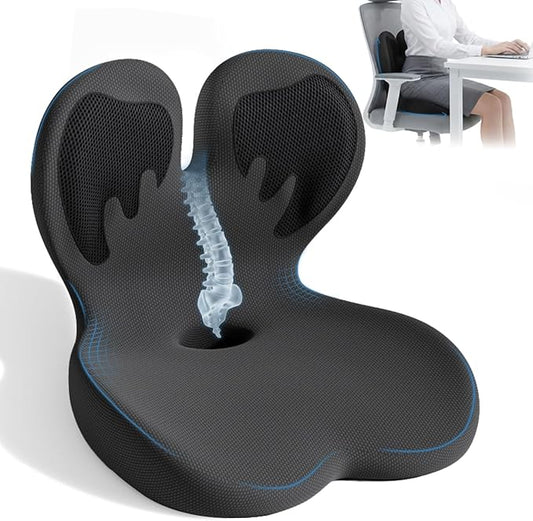 Memory Foam Seat Cushion,Orthopedic Ergonomic Seat Cushions for Tailbone,Sciatica, and Back Pressure Relief,L-Shaped Design & Adjustable Strap,Lumbar Support Pillow for Office,Car,Desk Chair