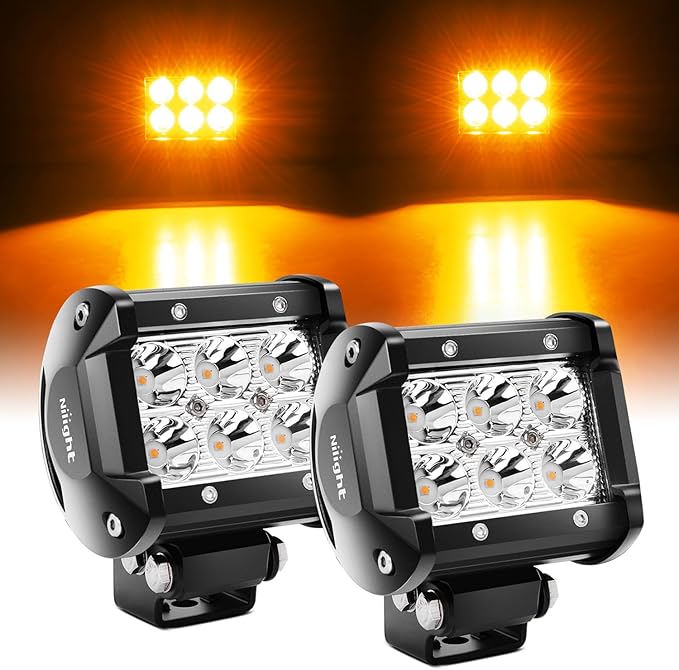 Nilight 4 Inch LED Light Pods Amber Spot Beam Driving Fog Lights 2PCS 18W Off Road Work Lighting for Truck ATV UTV RV Pick-up Van Boat Tractor