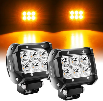 Nilight 4 Inch LED Light Pods Amber Spot Beam Driving Fog Lights 2PCS 18W Off Road Work Lighting for Truck ATV UTV RV Pick-up Van Boat Tractor
