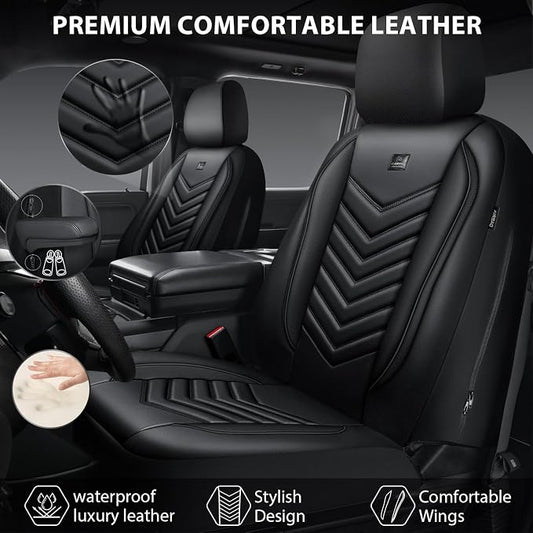 CAR PASS 3D Foam Faux Leather Seat Covers Full Set,Waterproof Leather Seat Cover for Cars,Luxury Universal Fit for SUV Truck Sedan Automotive, Armrest Airbag Compatible Anti-Slip, All Black