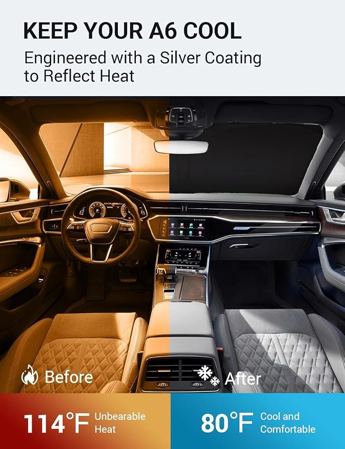Proadsy 2026 Upgrade Windshield Sun Shade Custom Fit 2019-2025 Audi A6 Foldable Front Sunshade Protector Sun Visor Blocks UV Rays Keep Car Cooler