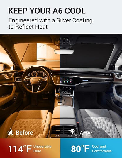 Proadsy 2026 Upgrade Windshield Sun Shade Custom Fit 2019-2025 Audi A6 Foldable Front Sunshade Protector Sun Visor Blocks UV Rays Keep Car Cooler