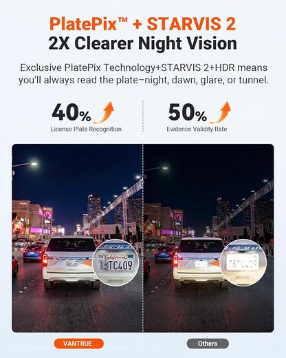 Vantrue New N4S 3 Channel Dash Cam, STARVIS 2 Night Vision, Front Rear Inside Dashcam for Cars, Front and Rear Dual Channel, PlatePix™ Tech, Parking Mode, Wi-Fi, GPS, 2" IPS, Support 1TB (RC18)
