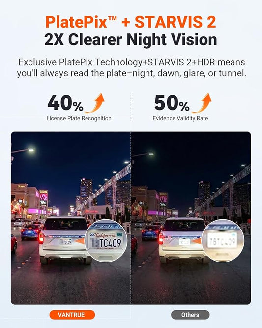 Vantrue New N4S 3 Channel Dash Cam, STARVIS 2 Night Vision, Front Rear Inside Dashcam for Cars, Front and Rear Dual Channel, PlatePix™ Tech, Parking Mode, Wi-Fi, GPS, 2" IPS, Support 1TB (RC18)