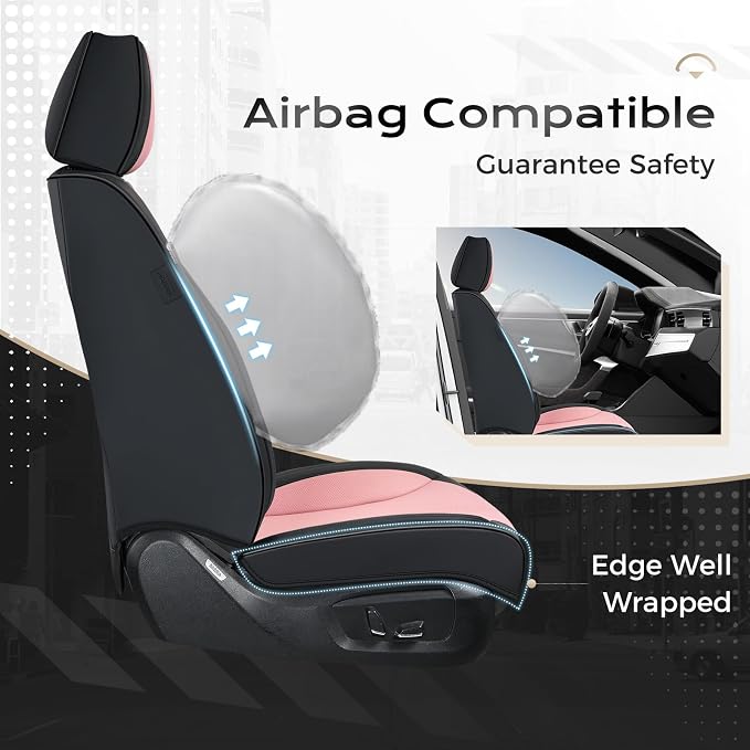 Coverado Car Seat Covers with Lumbar Support, Front Covers for Cars, Universal Automotive Seat Cover, Waterproof, Leather Car Seat Cushion, Interior Seat Protectors for Most Cars