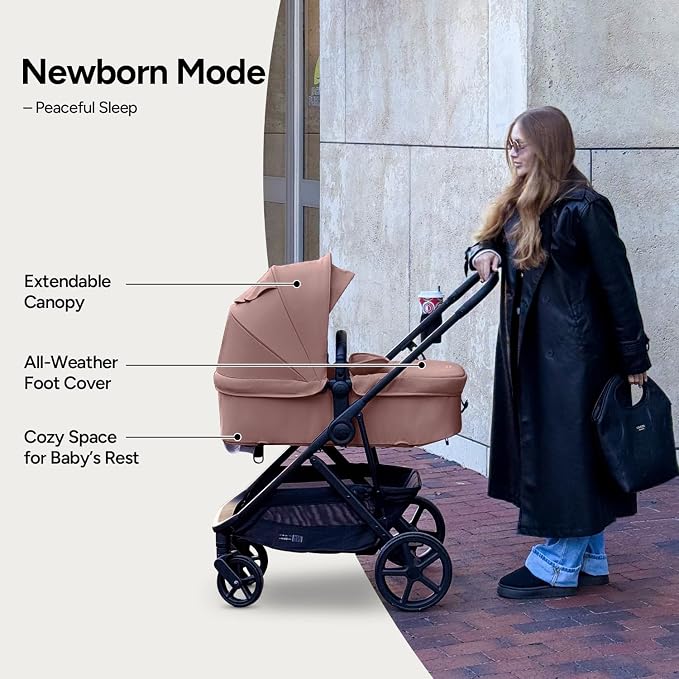 Mompush Wiz Pro 2-in-1 Baby Stroller, Full-Size All-Terrain Premium Stroller with Newborn Mode and Reversible Seat, Snack Tray Included, Large UPF 50+ Canopy & Storage Basket