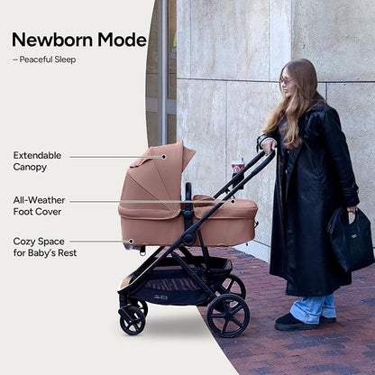 Mompush Wiz Pro 2-in-1 Baby Stroller, Full-Size All-Terrain Premium Stroller with Newborn Mode and Reversible Seat, Snack Tray Included, Large UPF 50+ Canopy & Storage Basket